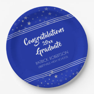 Brush Script   Editable Royal Blue   Graduation Paper Plate