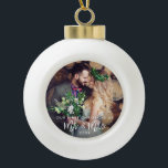 Brush Script First Christmas as Mr. & Mrs. Wedding Ceramic Ball Christmas Ornament<br><div class="desc">Modern Brush Script Our First Christmas as Mr. & Mrs. Wedding Photo Ornament</div>