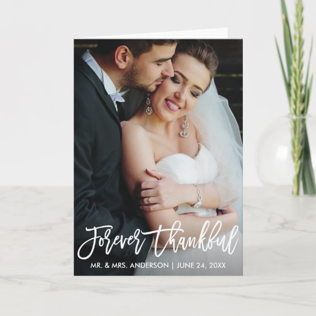 Brush Script Forever Thankful Wedding Modern Fold Thank You Card (Front)