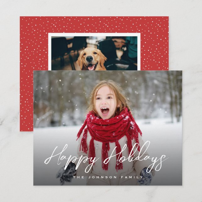 Brush Script Full Photo Christmas Holiday Card (Front/Back)