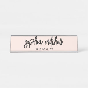 Brush Script Girly Blush Pink Desk Name Plate