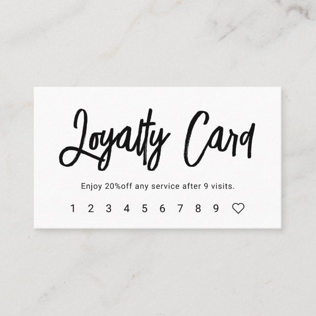Brush Script Girly White Loyalty Card (Front)