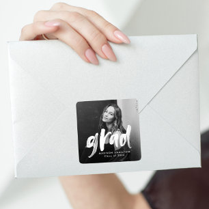 Brush Script Grad Photo Graduation Square Sticker