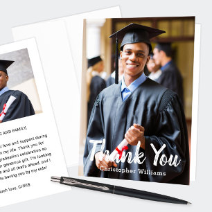 Brush Script Graduate Photo White Thank You Card