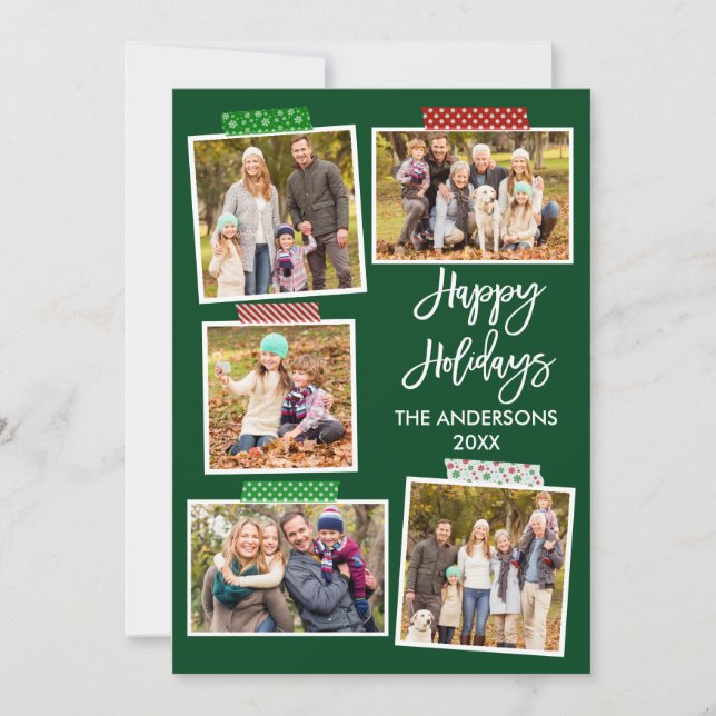 Brush Script Happy Holidays Craft Tape Green Holiday Card (Front)