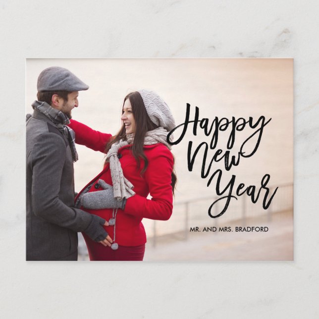 Brush Script Happy New Year Photo Holiday Postcard (Front)