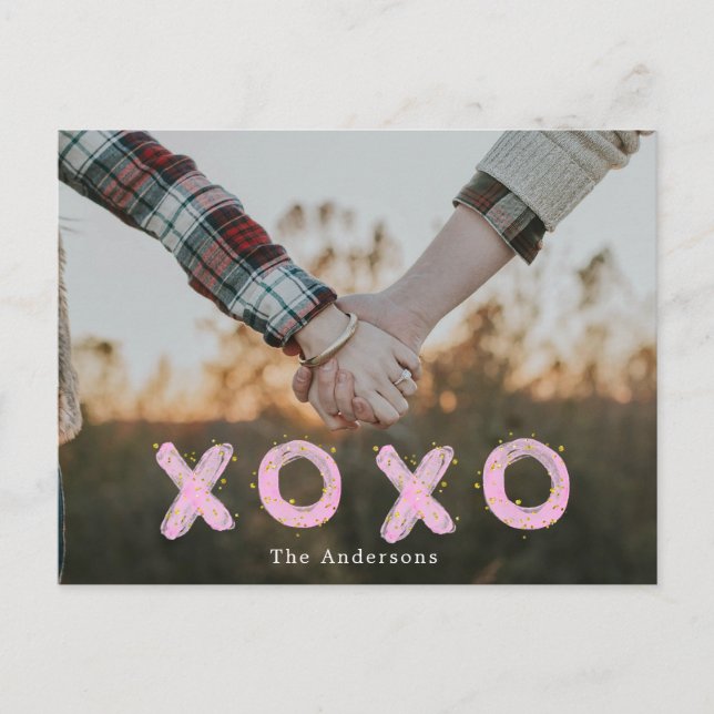 Brush script hugs and kisses Photo Postcard (Front)