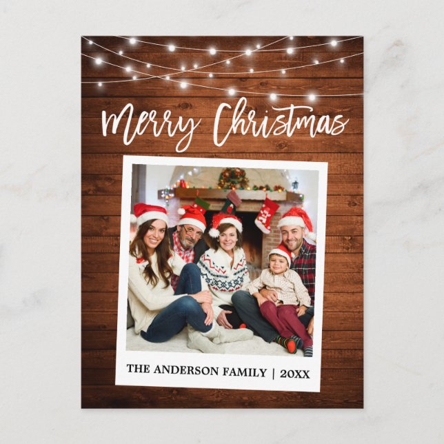 Brush Script Instant Camera Photo Wood Christmas Postcard (Front)