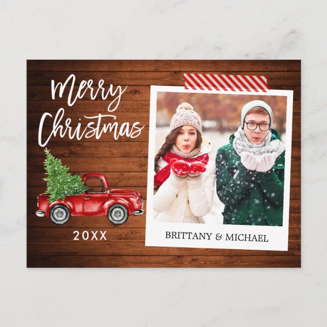 Brush Script Instant Photo Truck Christmas Tape Postcard (Front)