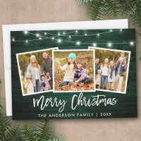 Brush Script Lights Green Wood 3 Photo Christmas