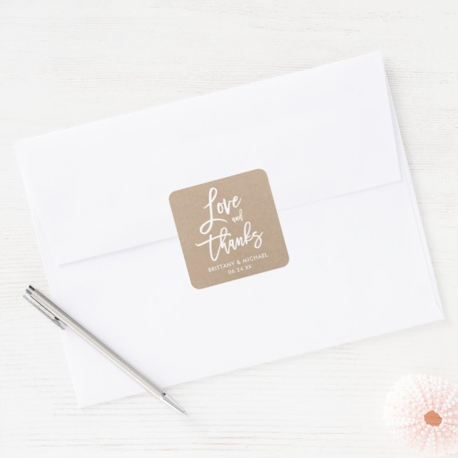 Brush Script Love and Thanks Kraft Envelope Seals (Envelope)