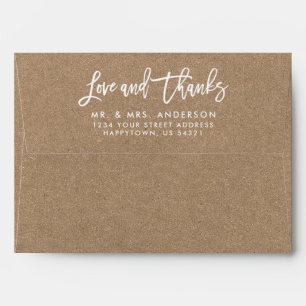 Brush Script Love and Thanks Kraft Style Wedding Envelope