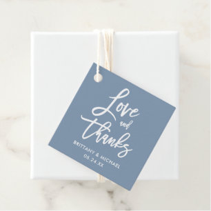 Brush Script Love and Thanks Wedding Dusty Blue Favour Tags