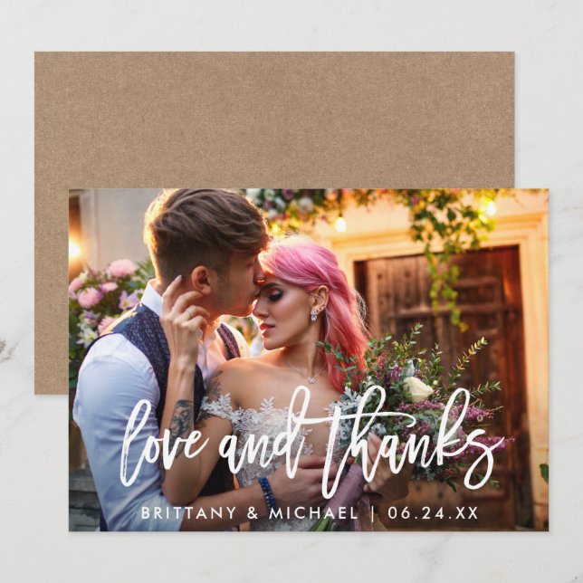 Brush Script Love and Thanks Wedding Kraft Card (Front/Back)