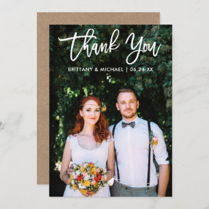 Brush Script Mariage Photo Kraft Carte de remercie