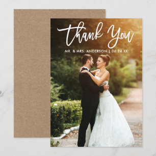 Brush Script Mariage Photo Kraft Carte de remercie