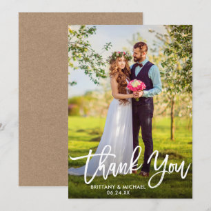 Brush Script Mariage Photo Kraft Carte de remercie