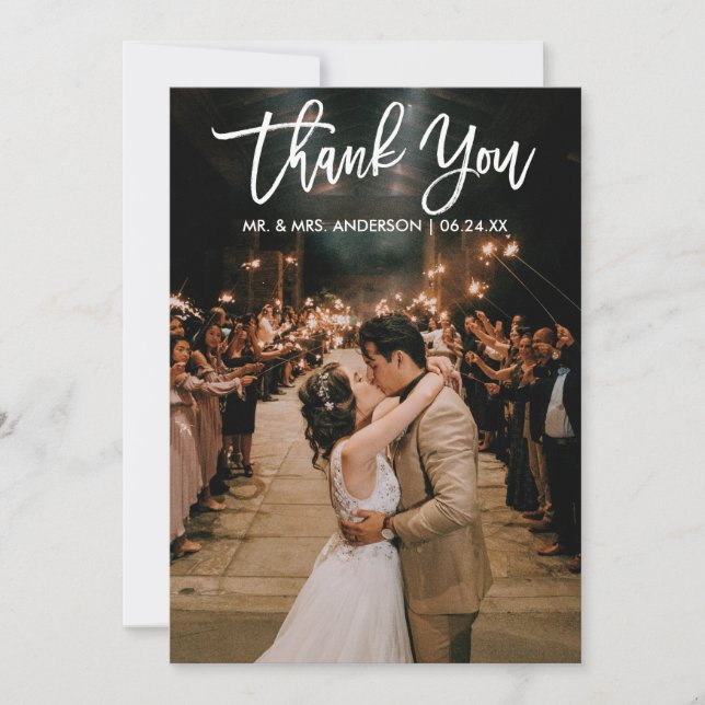 Brush Script Mariage Photo Moderne Carte de remerc (Devant)
