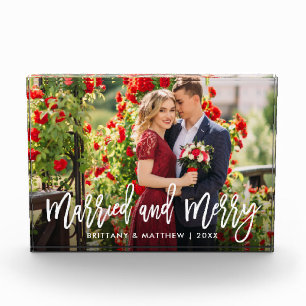 Brush Script Married and Merry Photo Wedding