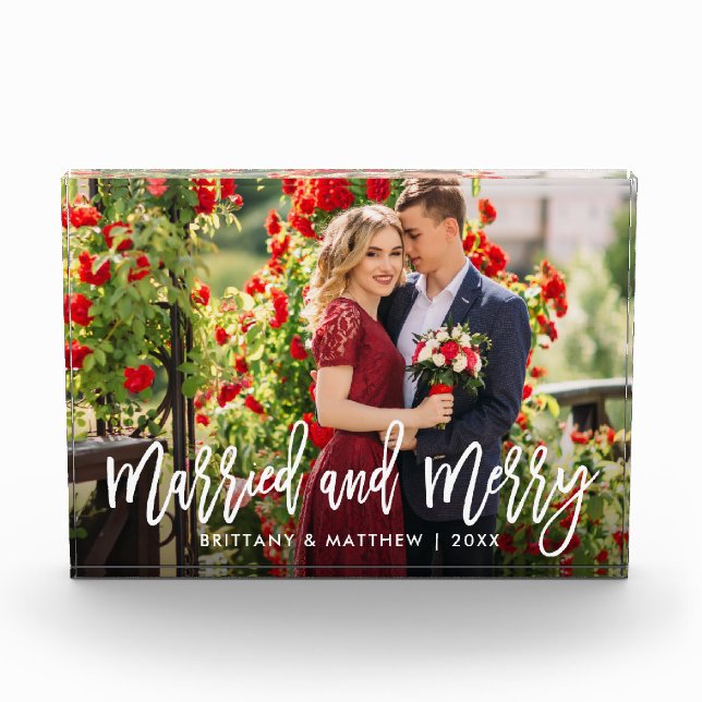Brush Script Married and Merry Photo Wedding (Front)