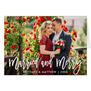 Brush Script Married & Merry Photo Fold Card