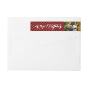 Brush Script Merry Christmas   Plaid Holiday Photo Wrap Around Label