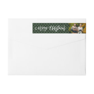 Brush Script Merry Christmas   Plaid Holiday Photo Wrap Around Label