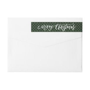 Brush Script Merry Christmas Plaid Holiday Wrap Around Label