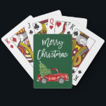 Brush Script Merry Christmas Vintage Truck Green Playing Cards<br><div class="desc">Brush Script Merry Christmas Vintage Red Truck Green Playing Cards</div>
