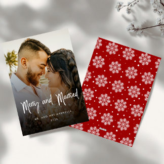 Brush Script Merry & Married Couples Christmas Holiday Card