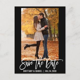 Brush Script Modern Couple Photo Save The Date Postcard