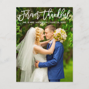 Brush Script Modern Forever Thankful Wedding Photo Postcard