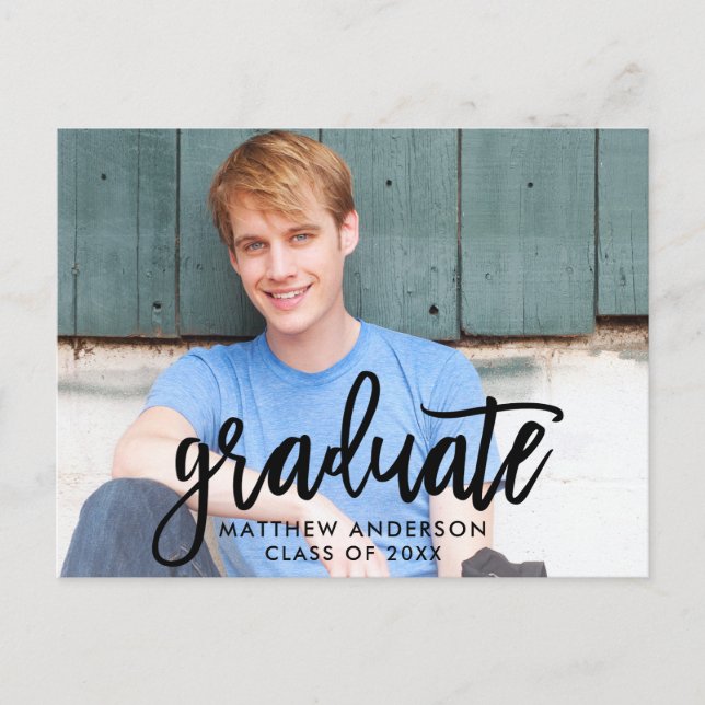 Brush Script Modern Graduation Party Invitation Postcard (Front)