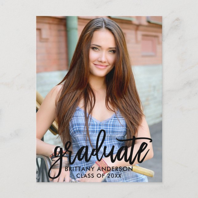 Brush Script Modern Photo Graduation Announcement (Front)