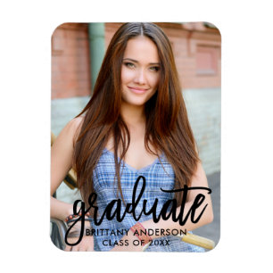 Brush Script Modern Photo Graduation Announcement Magnet