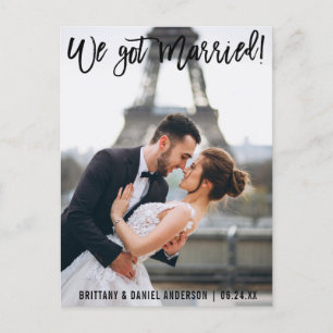 Brush Script Modern We Got Married Couple Photo Postcard