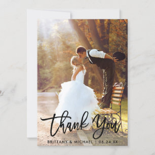 Brush Script Modern Wedding Photo Thank You Card