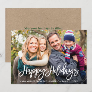 Brush Script Photo Happy Holidays Card Kraft