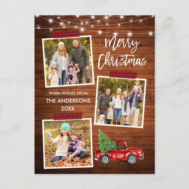 Brush Script Plaid Craft Tape Truck Wood Lights Postcard (Front)