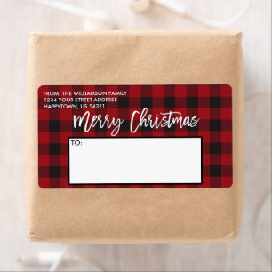 Brush Script Red Buffalo Plaid Christmas Mailing