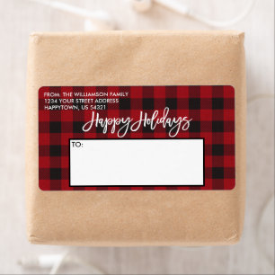 Brush Script Red Buffalo Plaid Holidays Mailing