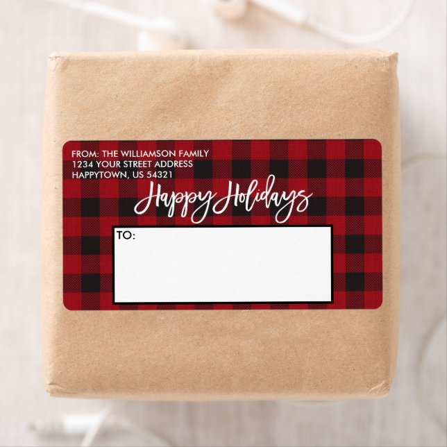 Brush Script Red Buffalo Plaid Holidays Mailing (Insitu)
