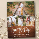 Brush Script Rustic Wood Save The Date 4 Photo Postcard<br><div class="desc">Modern Brush Script Rustic Wood 4 Photo Save The Date Postcard</div>