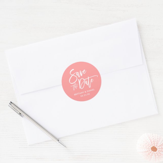 Brush Script Save The Date Pink Envelope Seals (Envelope)
