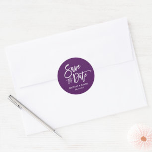 Brush Script Save The Date Purple Envelope Seals