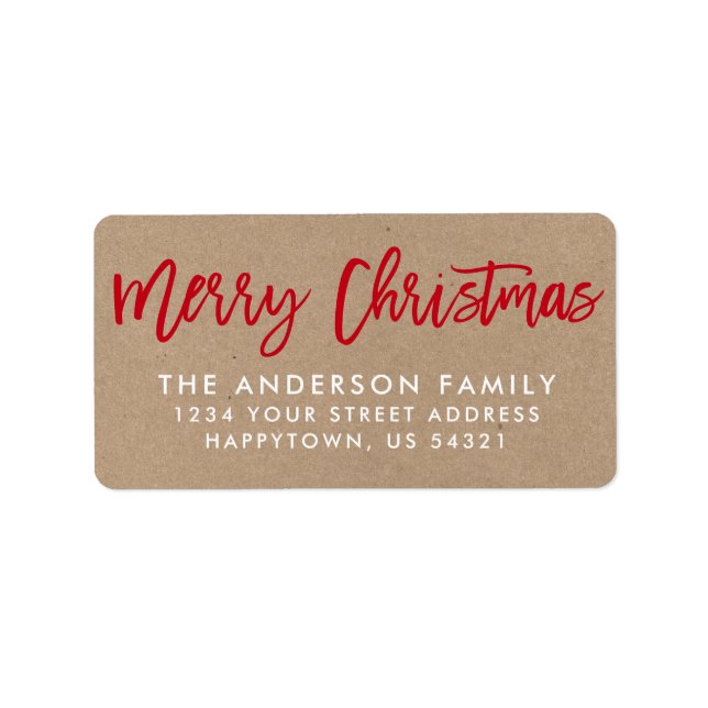 Brush Script Star Merry Christmas Kraft Label (Front)
