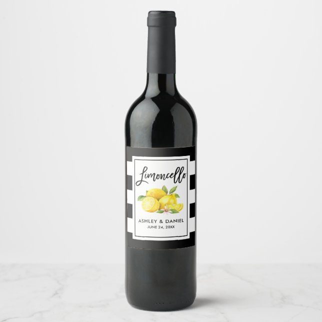 Brush Script Striped Limoncello Lemons Labels (Front)