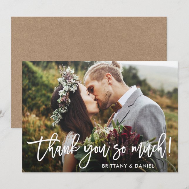 Brush Script Thank You So Much Wedding Kraft Card (Front/Back)