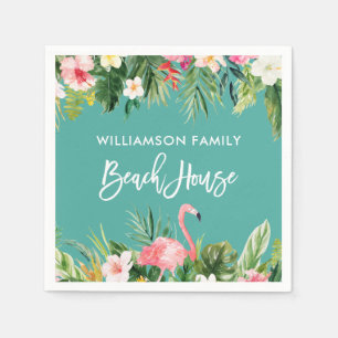 Brush Script Tropical Floral Beach House Napkin