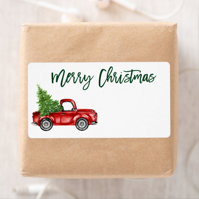 Brush Script Vintage Truck Green Christmas Mailing (Insitu)